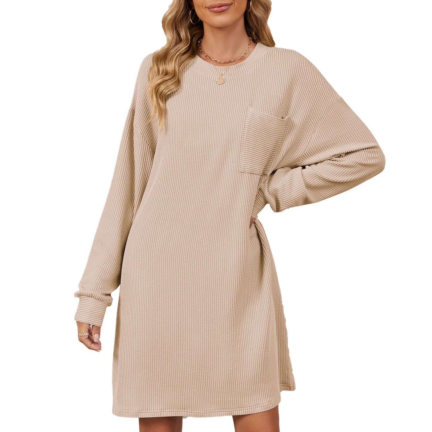 Damen lässiges Langarm Kleid mit praktischen Taschen und modernem Strukturdesign Stalluxe