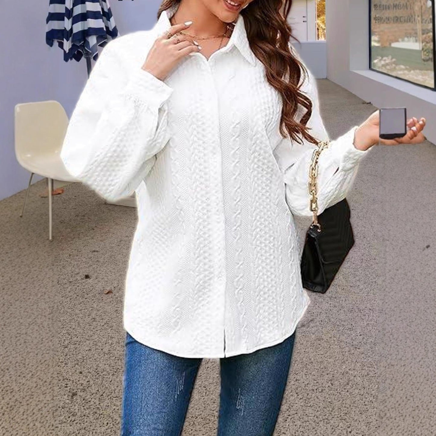 Damen Oversized Strickbluse mit modernem Zopfmuster Stalluxe