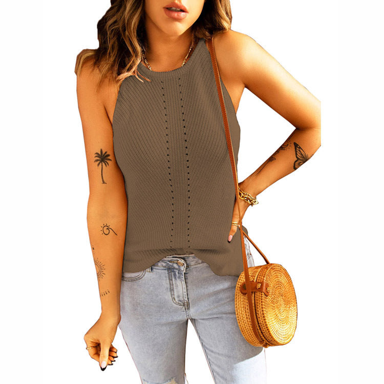 Damen ärmelloses Stricktop mit feinem Rippmuster und dekorativer Knopfdetail Stalluxe