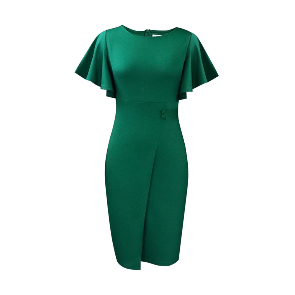 Damen Elegantes Wickelkleid mit Rüschenärmeln und taillierter Silhouette Stalluxe
