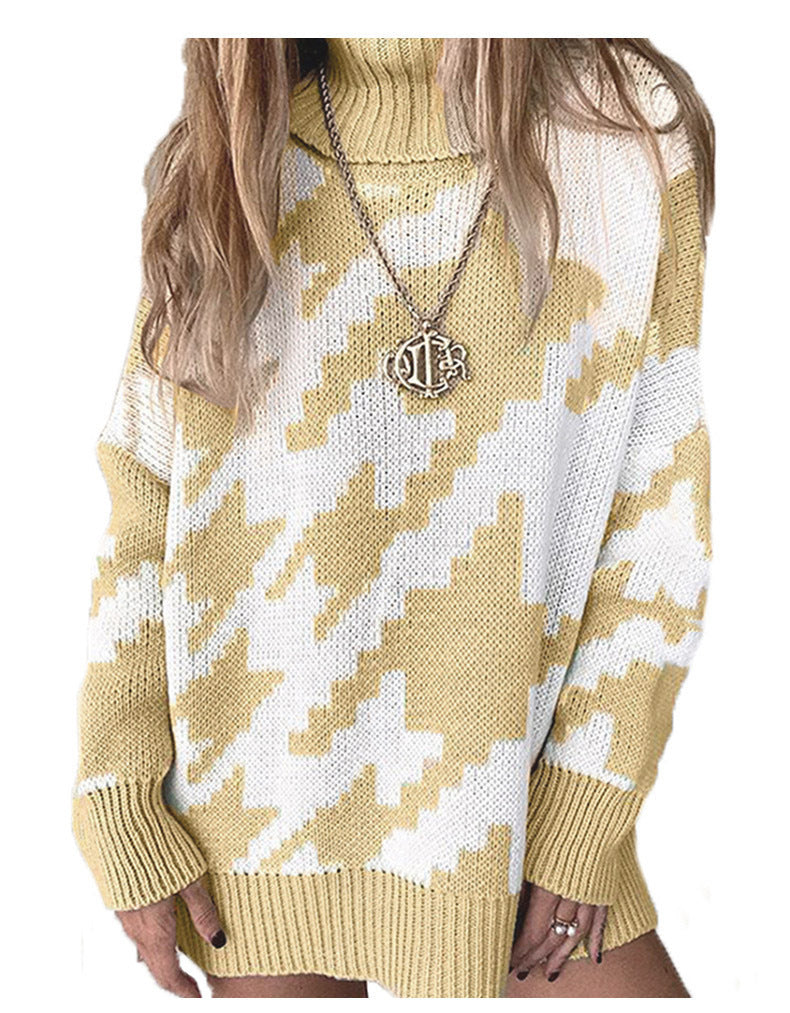 Damen Strickpullover mit hohem Kragen und modernem Zickzack-Muster Stalluxe