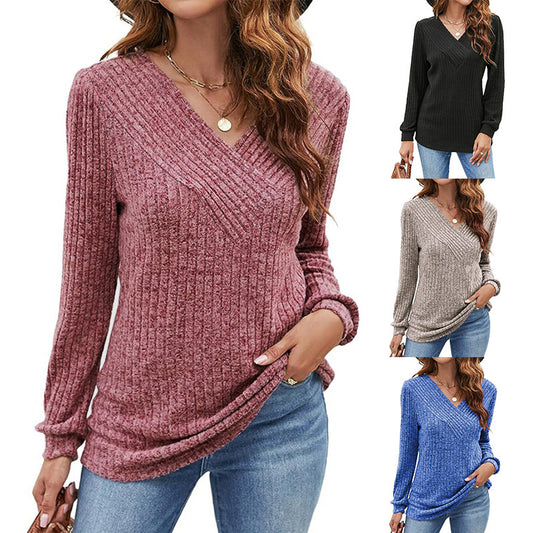 Women's Textured V-Neck Pullover Sweater Stalluxe