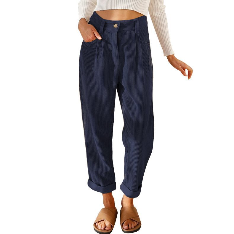 Damen Bequeme und elegante Hochtaillierte Hose mit feinem Rippmuster Stalluxe