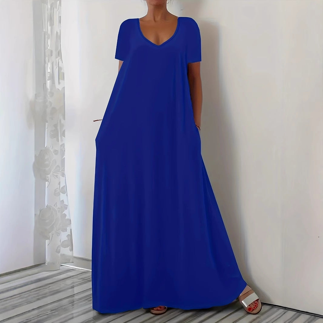 Damen Maxikleid mit U-Ausschnitt und praktischen Taschen Stalluxe