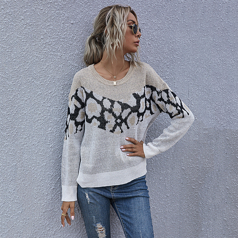 Damen Strickpullover mit modernem grafischen Muster und lässigem Schnitt Stalluxe