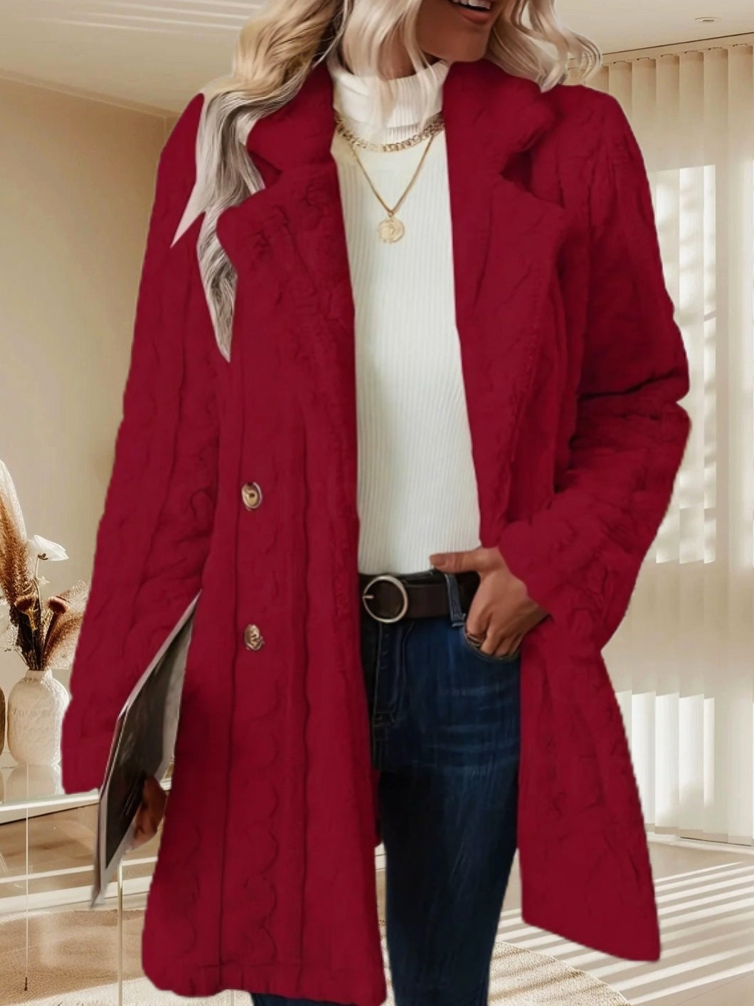 Damen Kuschelige Strickjacke mit hochfloriger Optik und knöpfbarem Verschluss Stalluxe