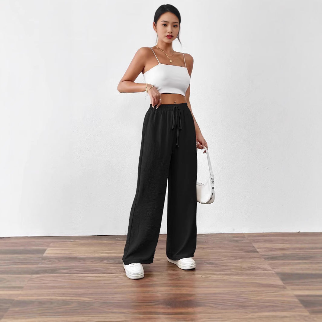 Damen Weite Leinenhose mit elastischem Bund und seitlichen Taschen Stalluxe