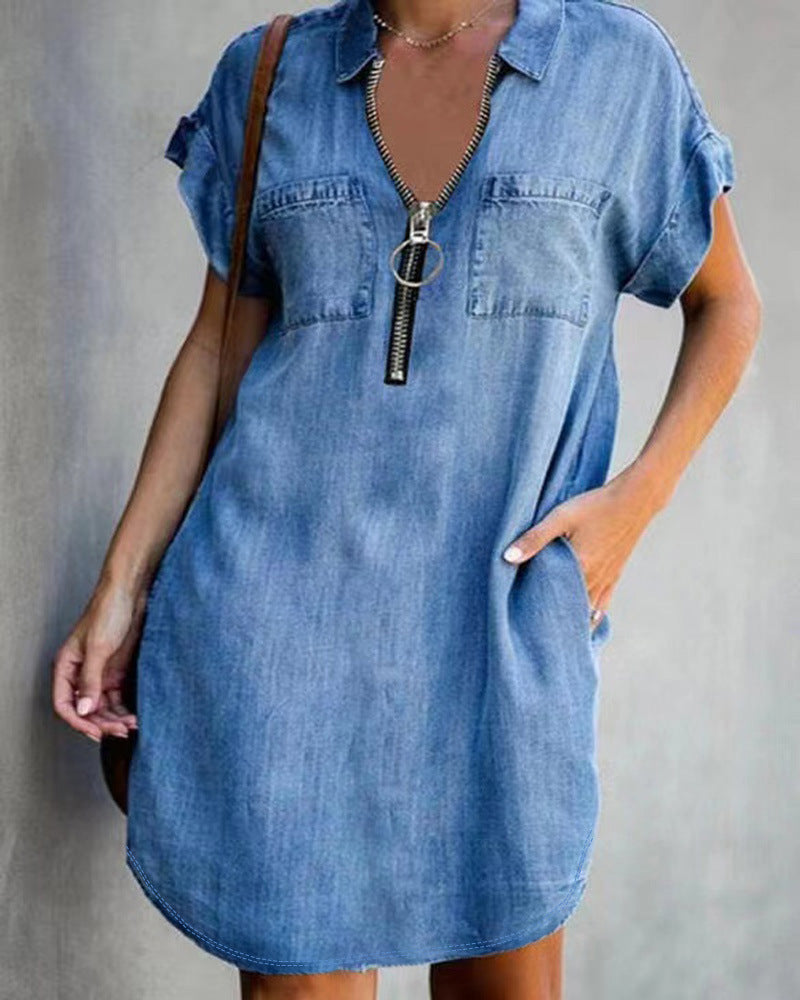 Damen Chambray Kleid mit Reißverschluss und praktischen Taschen Stalluxe