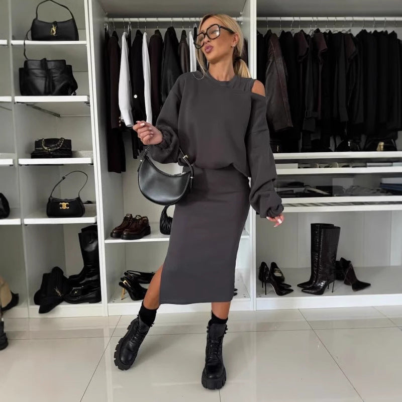 Damen legeres Sweatkleid mit asymmetrischem Saum und luftigen Ärmeln Stalluxe