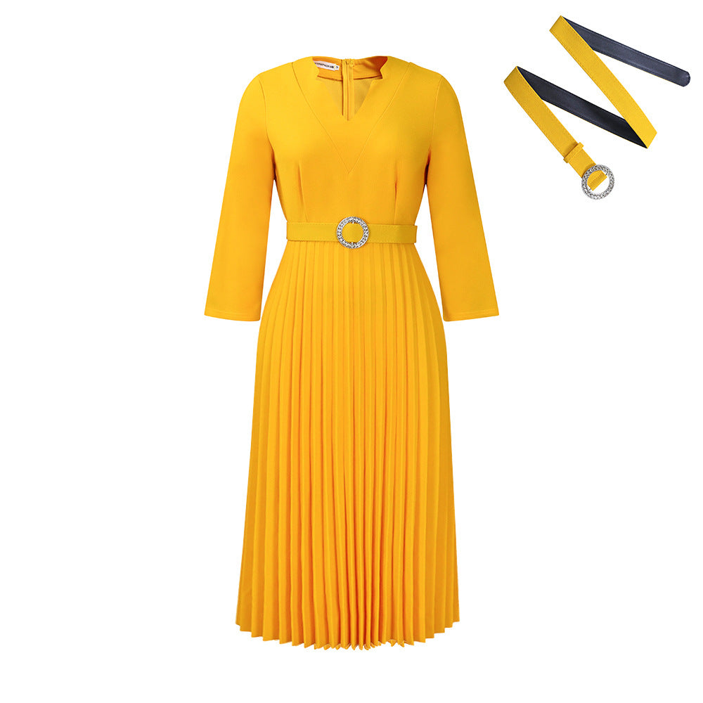 Damen Plissiertes Abendkleid mit detailgetreuem Gürtel Stalluxe
