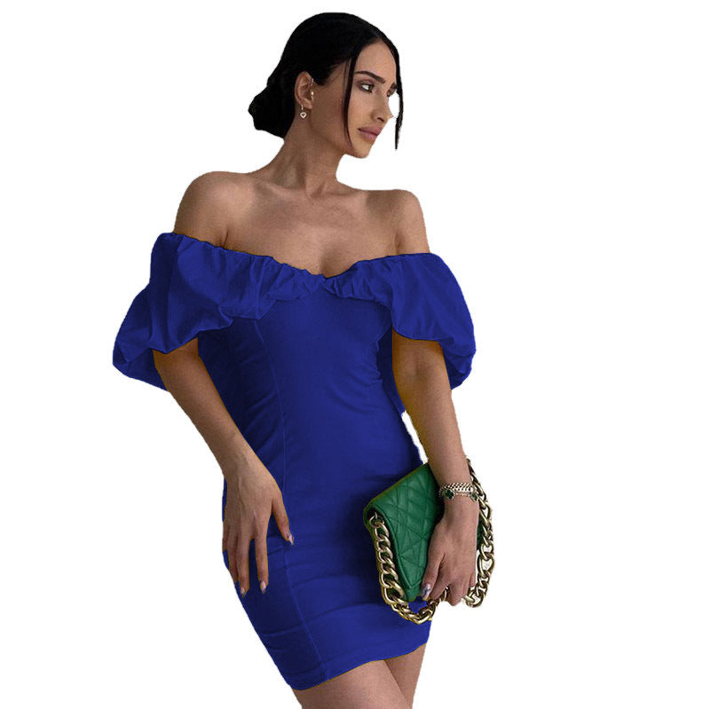 Damen Kurzarm Minikleid mit schulterfreiem Design und Rüschensaum Stalluxe