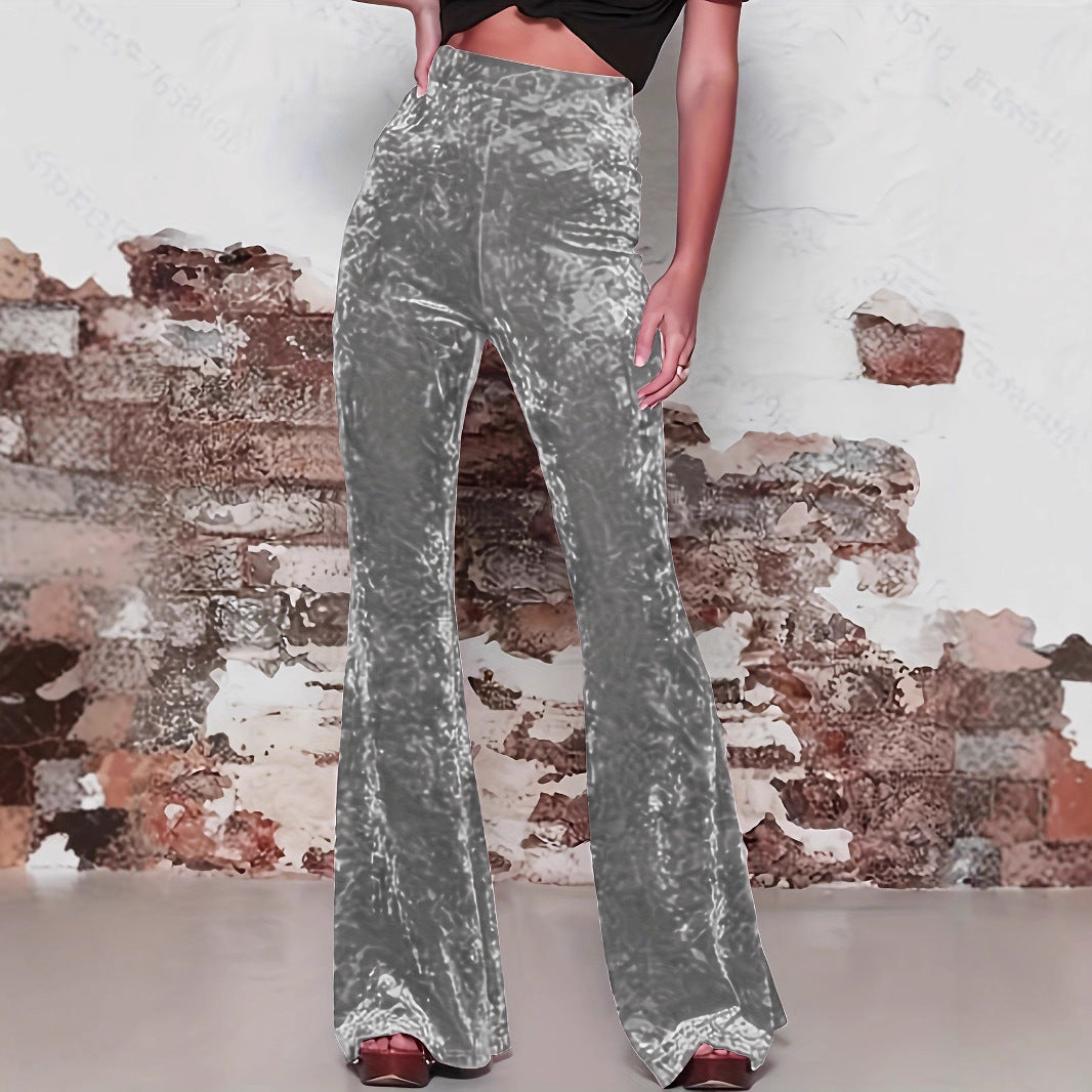 Damen Flared Hose aus luxuriösem Samt mit hohem Bund Stalluxe