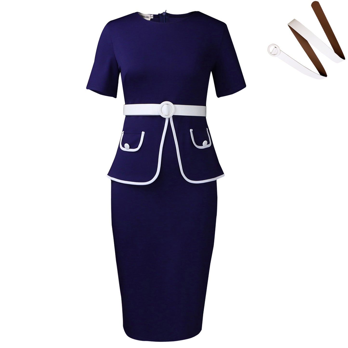 Damen Elegantes Tailliertes Kleid mit peppiger Taschenapplikation und breitem Gürtel Stalluxe