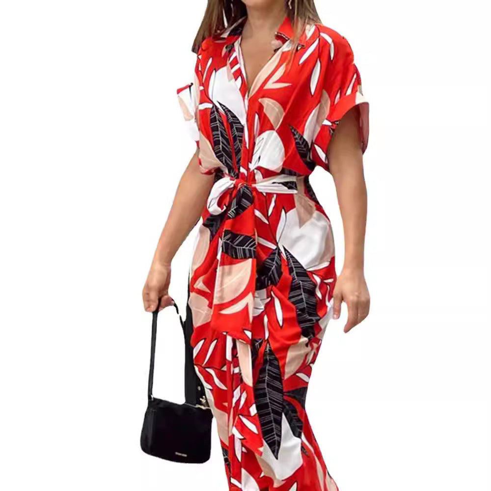 Damen Hemdblusenkleid mit floralem Wickeldesign und Taillengürtel Stalluxe