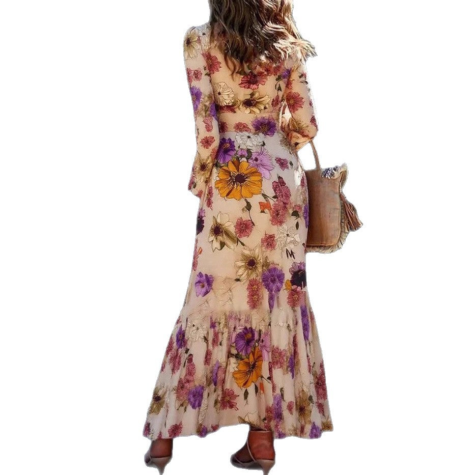 Damen Maxikleid mit voluminösen Ärmeln und floralem Druck Stalluxe