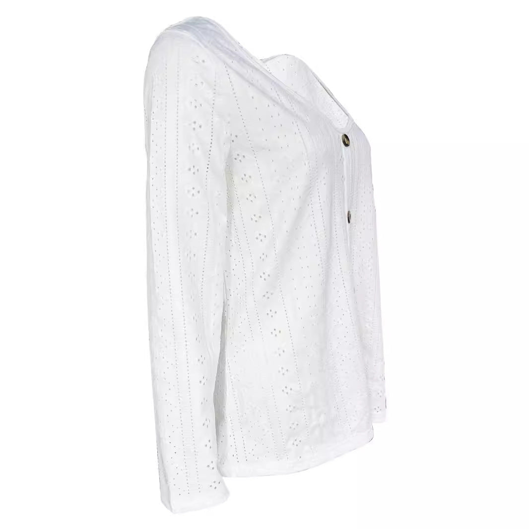 Damen Fein strukturiertes Langarmshirt mit eleganten Knöpfen Stalluxe