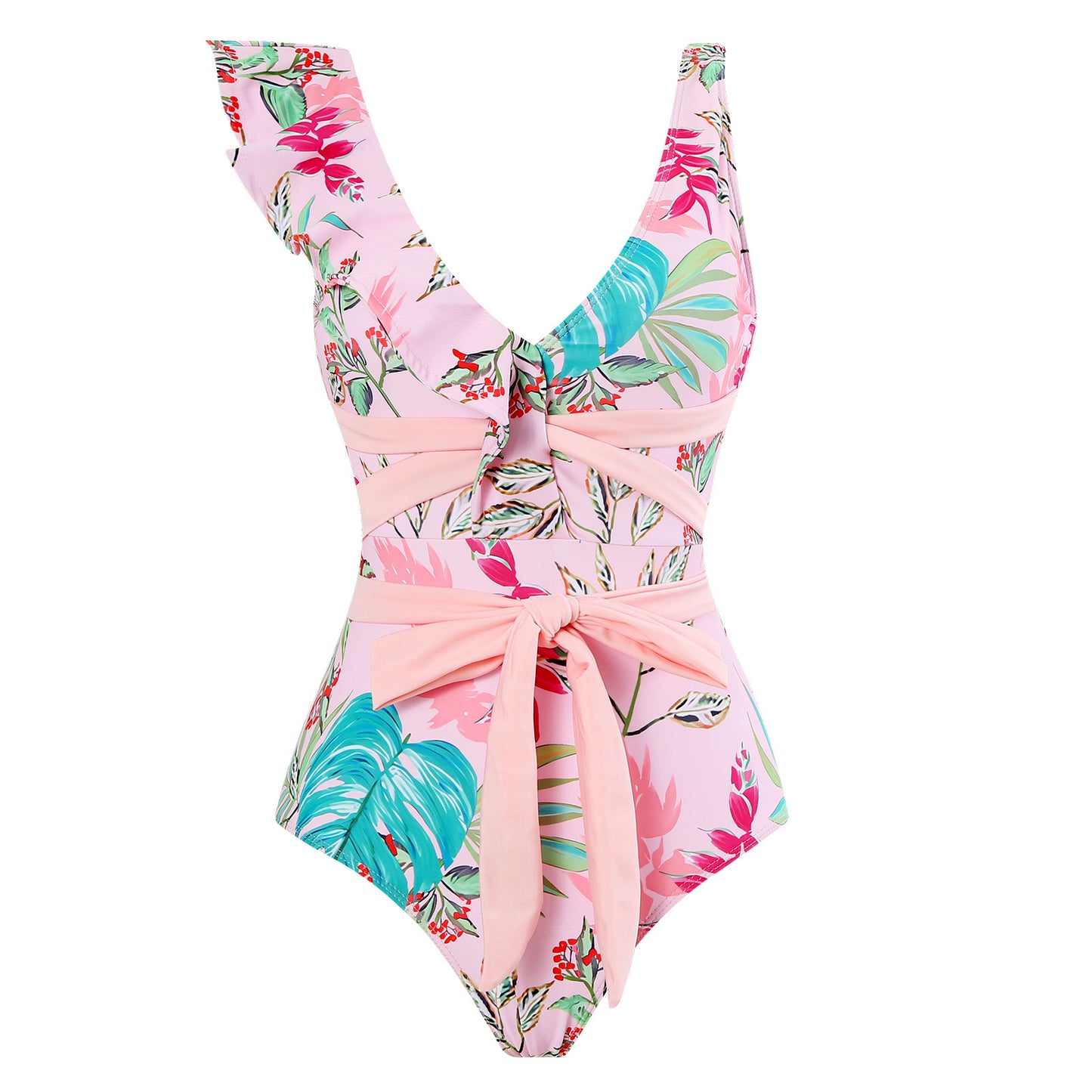 Damen elegantes Badeanzug-Set mit floralem Wickeldesign Stalluxe