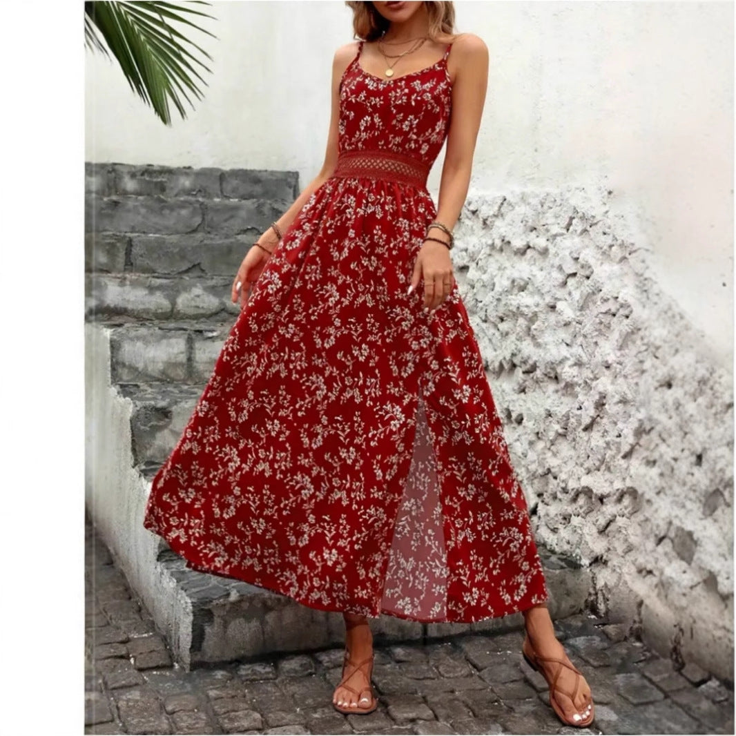 Damen Sommermaxikleid mit floralem Design und raffiniertem Schlitz Stalluxe