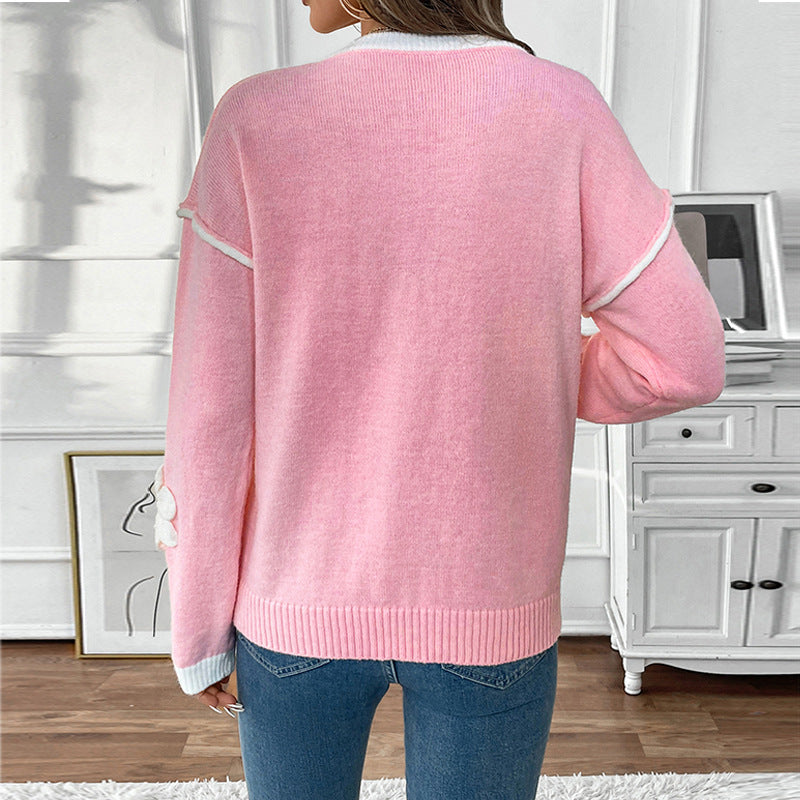 Damen V-Ausschnitt Pullover mit Blumen-Design Stalluxe
