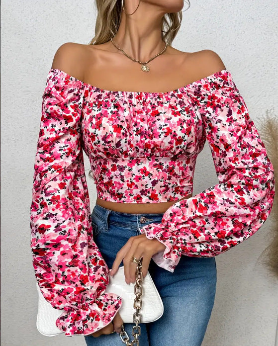 Damen Off-Shoulder Bluse mit Puffärmeln und floralen Mustern Stalluxe