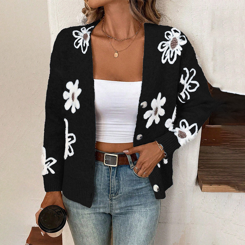 Damen Strickjacke mit floralem Design und Knopfdetails Stalluxe