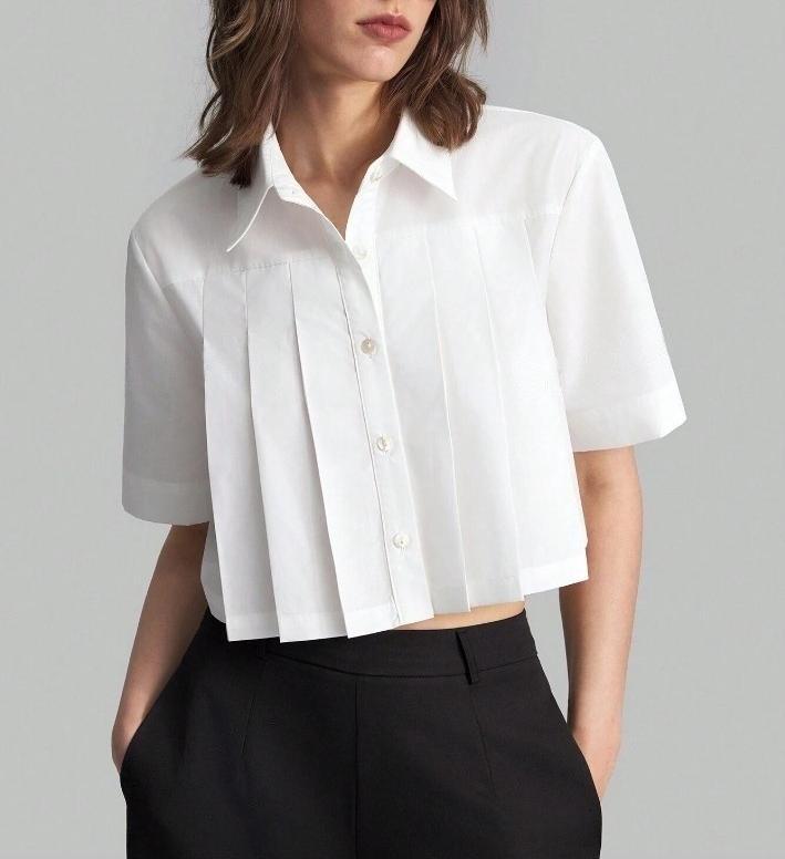 Damen Kurzarm Bluse mit eleganter Faltenoptik Stalluxe