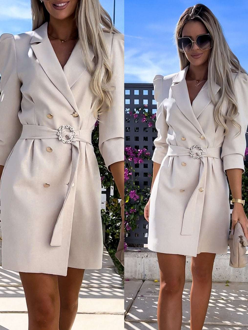Damen Stylisches Blazer-Kleid mit figurbetonendem Schnitt und dekorativem Gürtel Stalluxe