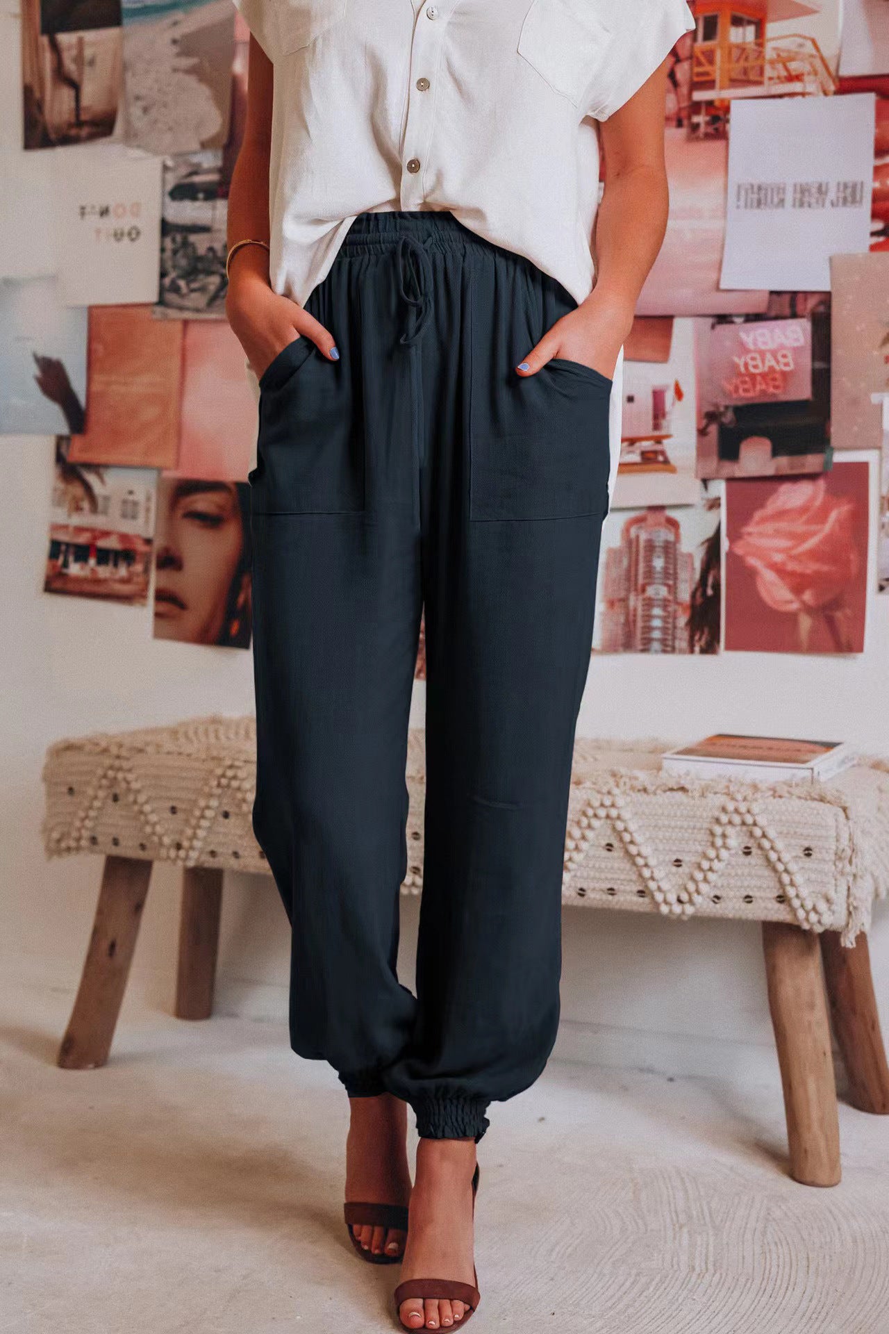 Damen Bequeme Haremshose mit elastischem Bündchen und praktischen Taschen Stalluxe