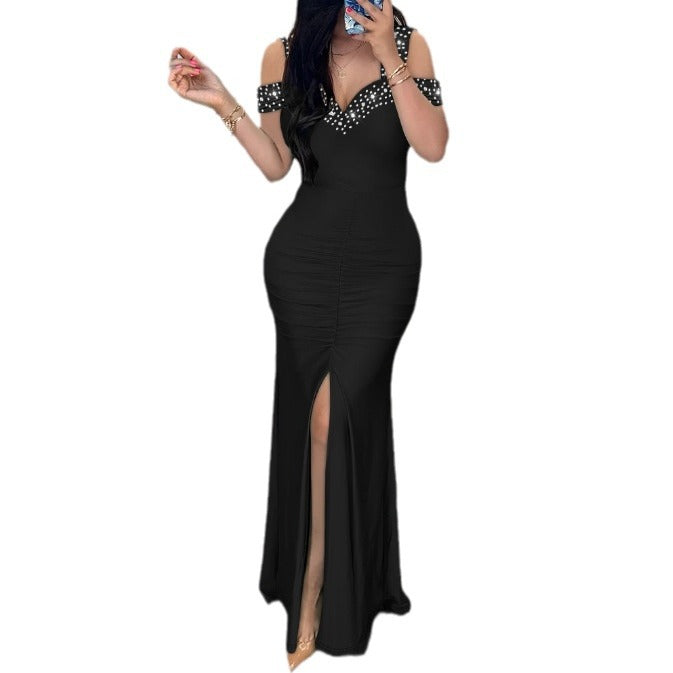 Damen Elegantes und figurbetontes Abendkleid mit verziertem Ausschnitt Stalluxe