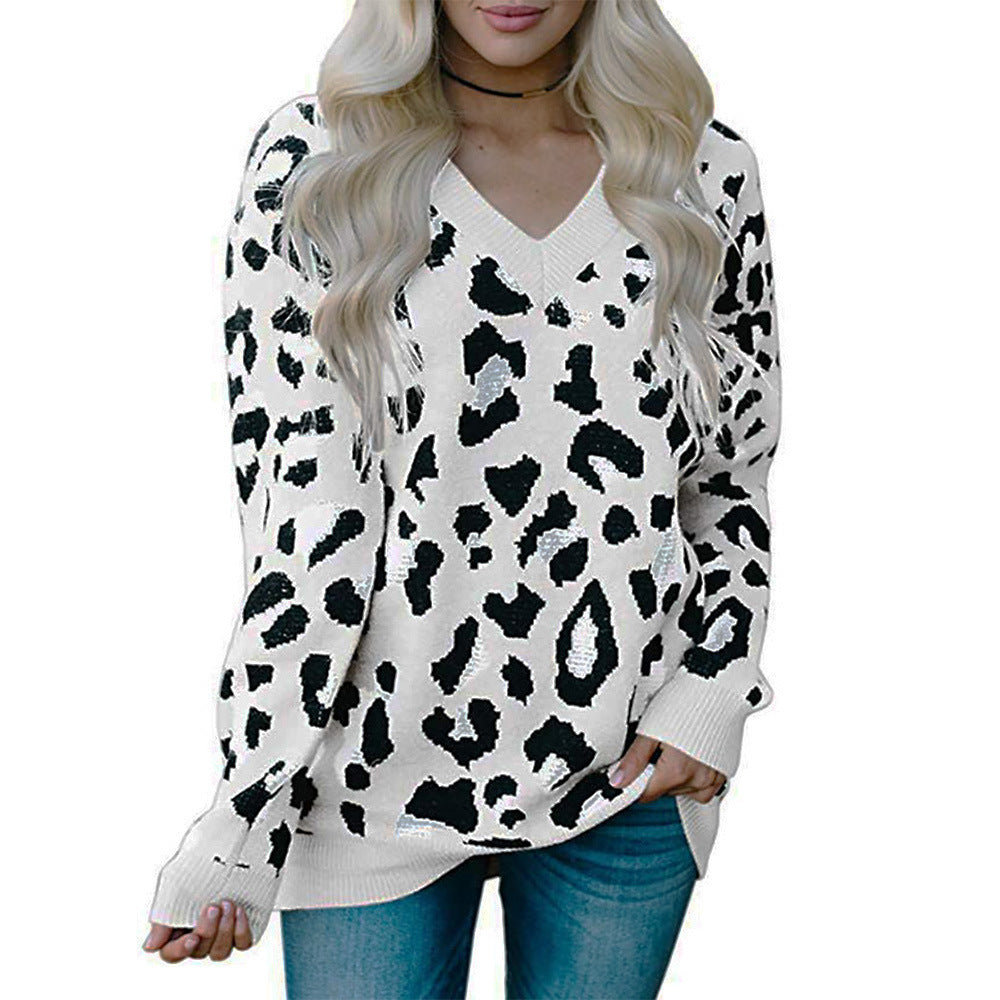Damen Pullover mit Leopardenmuster und V-Ausschnitt Stalluxe