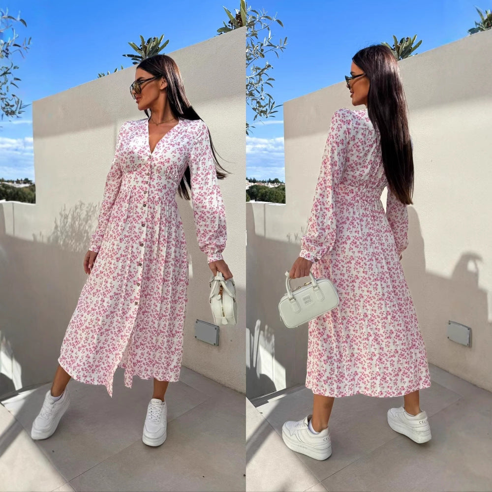 Damen Langarm Kleid mit floralem Design und tailliertem Schnitt Stalluxe