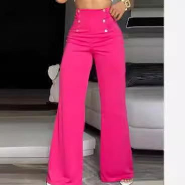 Damen elegante High-Waist Palazzohose mit Knopfdetails Stalluxe