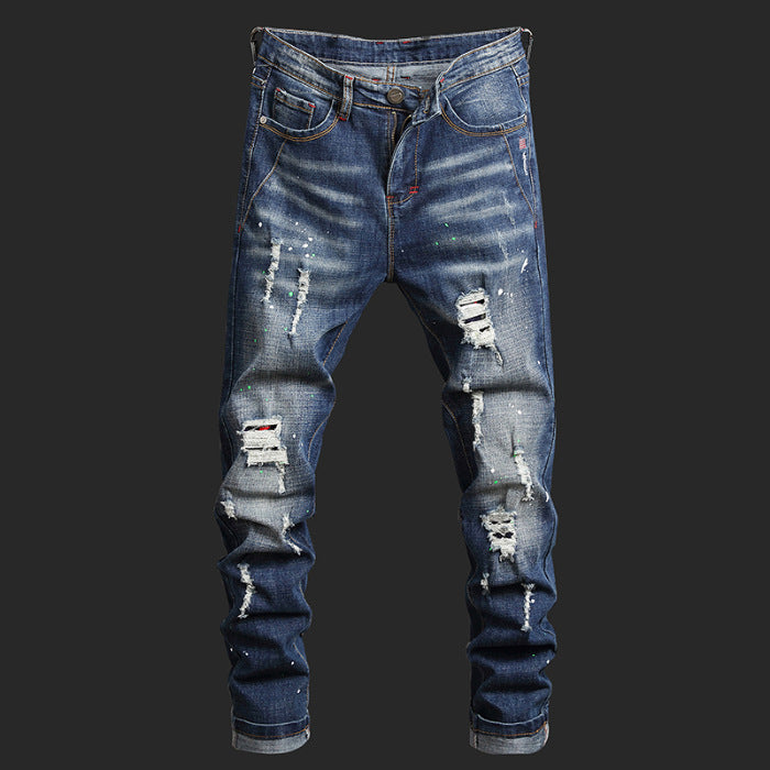 Herren Ripped Denim-Jeans mit kontrastierenden Details und schmalem Schnitt Stalluxe