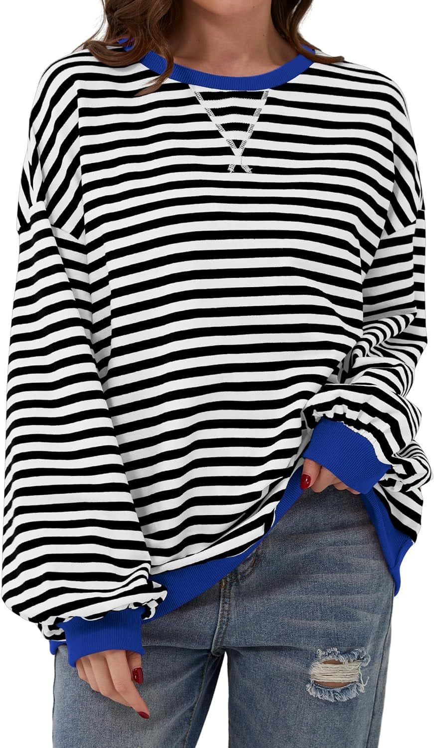 Damen lässiger Sweater mit auffälligem Streifenmuster und elastischen Bündchen Stalluxe