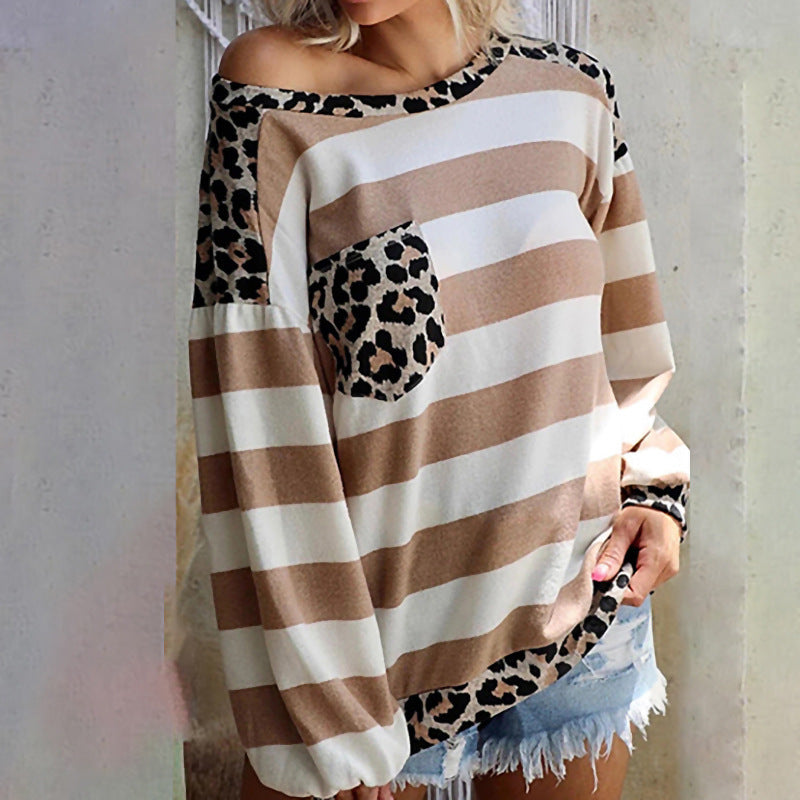 Damen lässiger Pullover mit modernem Streifenmix und Animal-Print Stalluxe