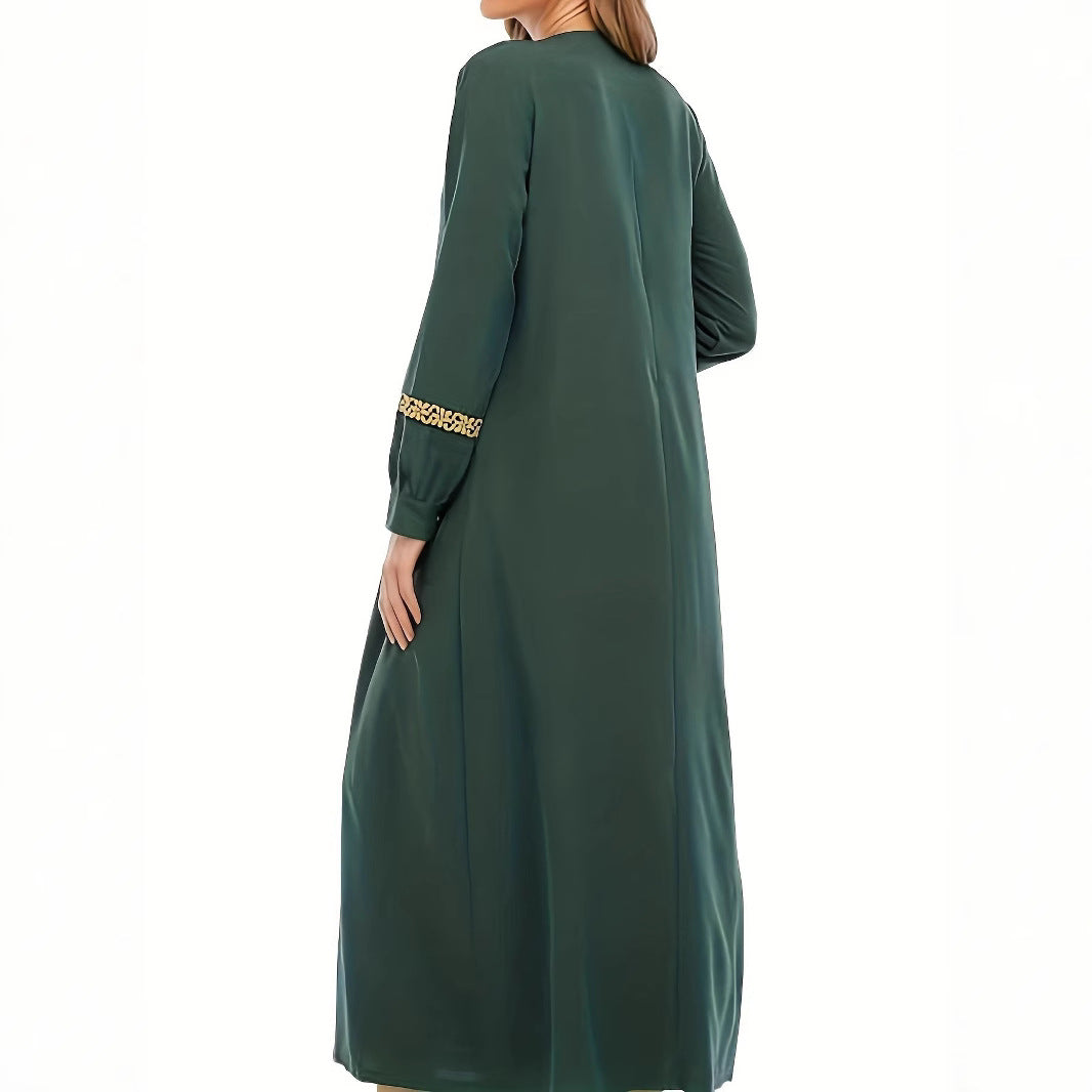Damen Kaftan-Kleid mit eleganten Goldakzenten und langen Ärmeln Stalluxe