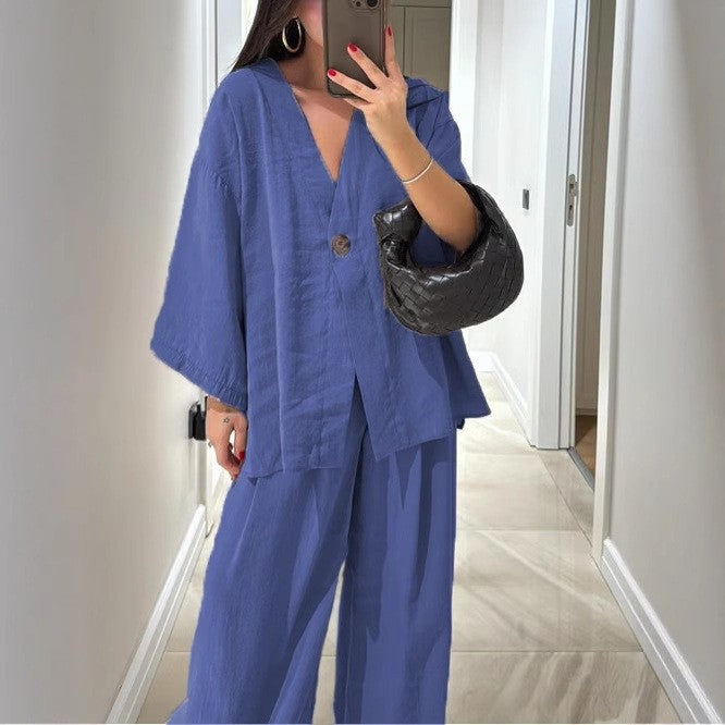 Damen lässiges Two-Piece Set mit oversized Schnitt und Knopfverschluss Stalluxe