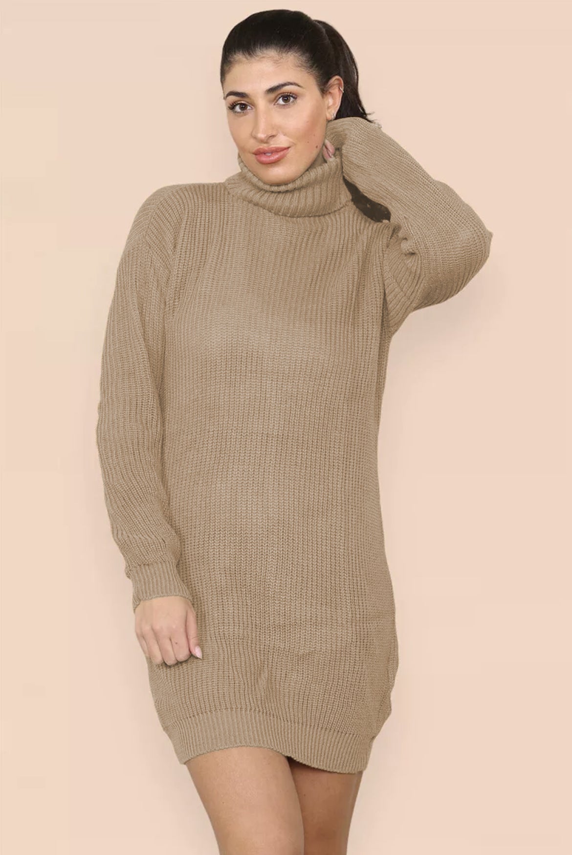 Damen Strickkleid mit hohem Kragen und relaxed Schnitt Stalluxe