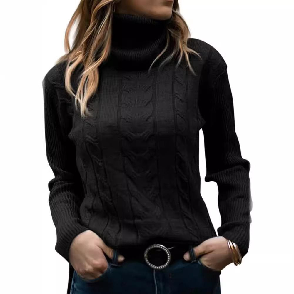 Damen Strickpullover mit hohem Kragen und strukturiertem Zopfmuster Stalluxe