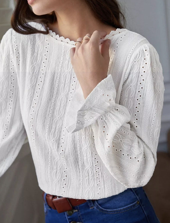 Damen elegante Bluse mit Rüschendetails und Lochstickerei Stalluxe