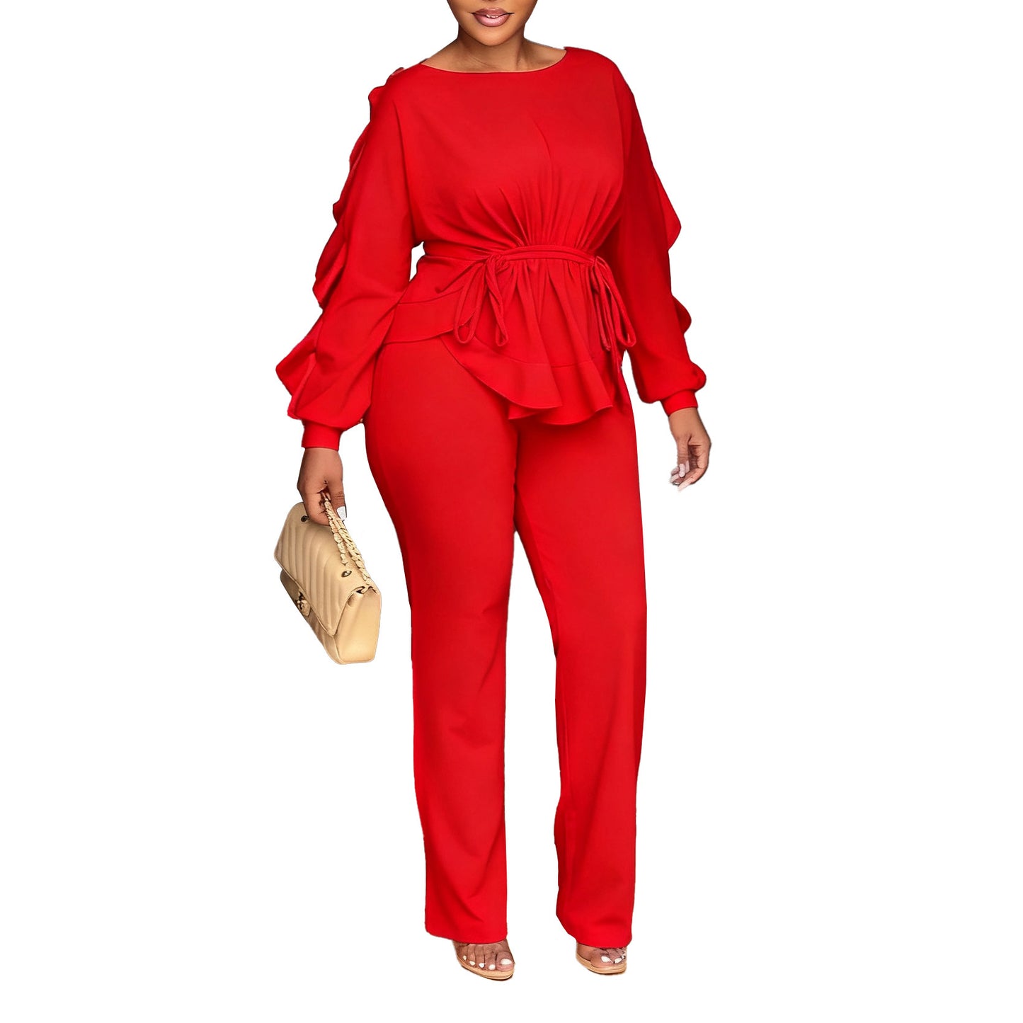 Damen Elegant geschnittenes Jumpsuit mit Rüschendetails und tailliertem Schnitt Stalluxe