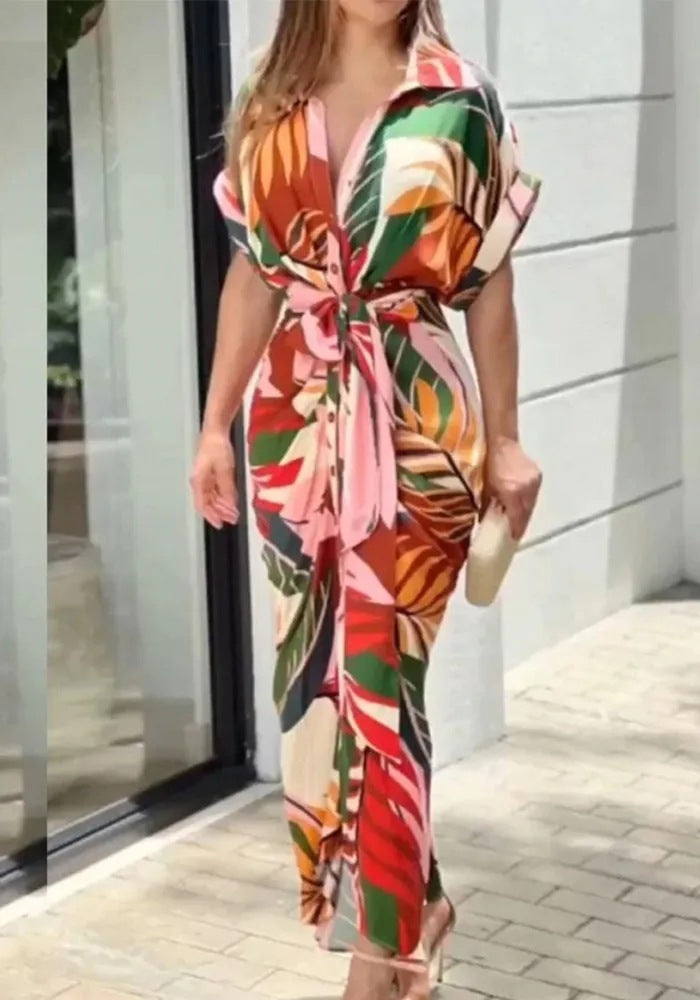 Damen Hemdblusenkleid mit floralem Wickeldesign und Taillengürtel Stalluxe
