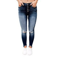 Damen Skinny Jeans mit hoher Taille und Destroyed-Details Stalluxe
