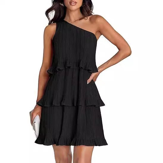 Damen asymmetrisches Flatterkleid mit Rüschendetails Stalluxe