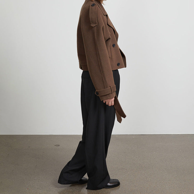 Damen lässige cropped Trenchjacke mit abnehmbaren Gürtel und großen Taschen Stalluxe
