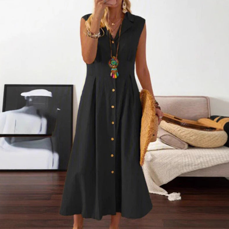 Damen Sommerliches Maxi-Kleid mit Knopfleiste und ärmellosem Design Stalluxe