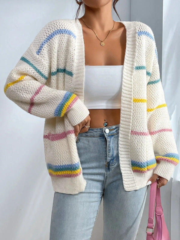 Damen Strickjacke mit buntem Streifenmuster und lässigem Schnitt Stalluxe