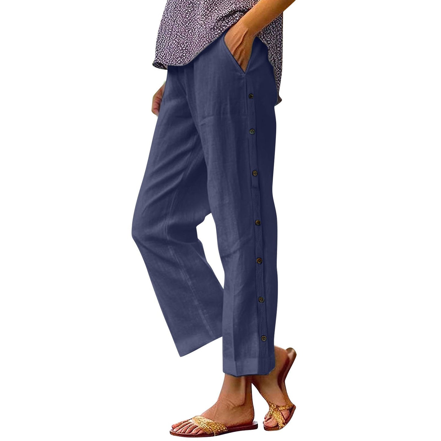Damen Bequeme Leinenhose mit Knopfdetails Stalluxe