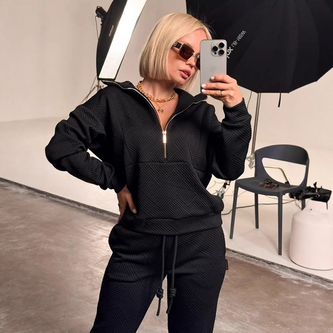 Damen sportliches Fleece-Set mit modischer Stehkragen und elastischen Bündchen Stalluxe