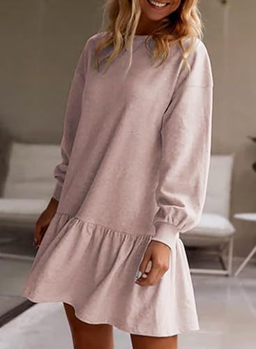 Damen Lässiges Sweatkleid mit voluminösen Ärmeln und Rüschensaum Stalluxe